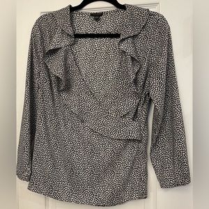 Ann Taylor Long Sleeve Blouse Black and White Pattern, Size Small